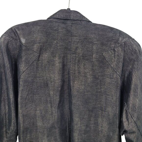Vtg 80s Genuine Leather Jacket Sz L Black Oil Slick Textured Batwing Oversized - Picture 10 of 12